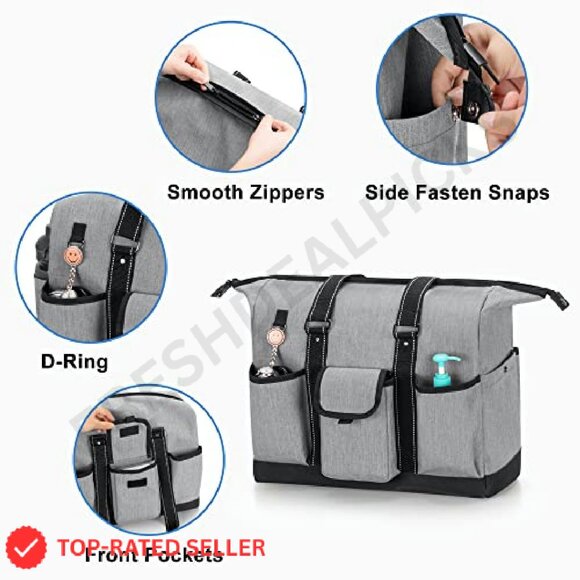 Nurse Tote Bag with Laptop Sleeve Professional Work Organizer Durable Nylon - Picture 5 of 8